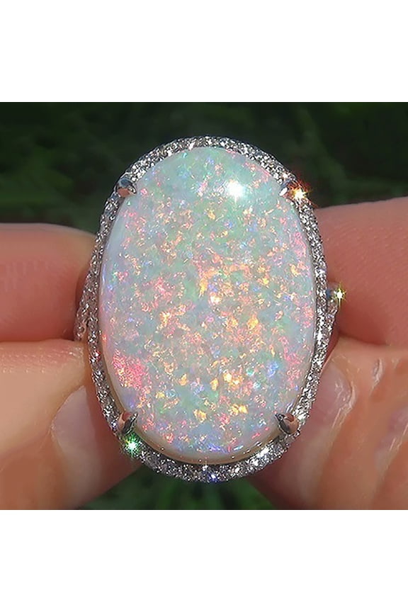 Women Super Shining Oval Shape Artificial Opal Ring Finger
