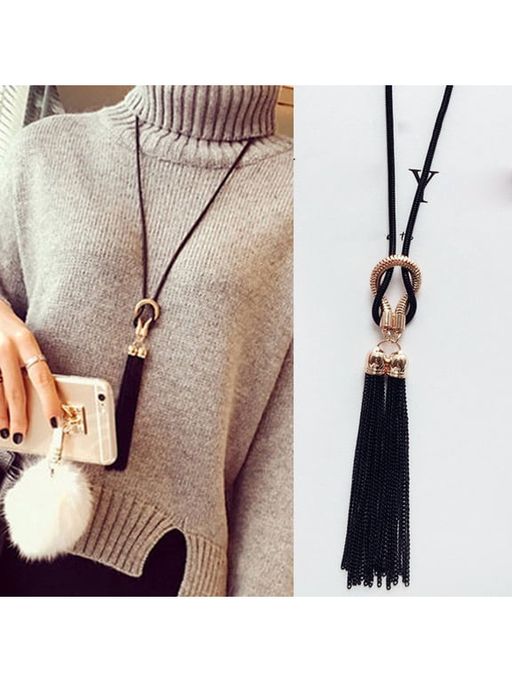 Women Tassel Pendant Long Sweater Chain Necklace