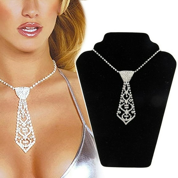 AYYUFE Women Vintage Rhinestone Inlaid Tie Long Necklace Wedding