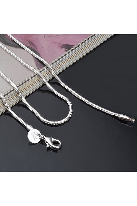 Women's 925 Sterling Silver 2mm Snake Chain Lobster Clasp Necklace
