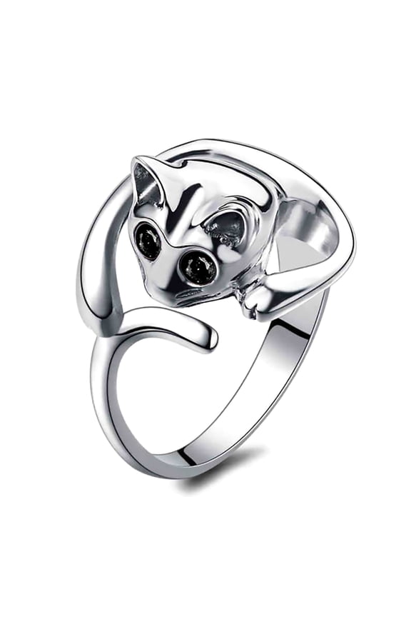 Women's Animal Cat Shape Rhinestone Adjustable Open Finger Ring Alloy, Rhinestone Black