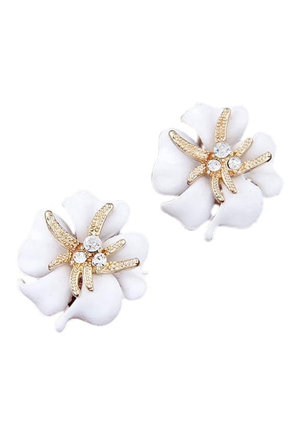 Women's Elegant Flower Starfish Charm Rhinestone Ear Studs Earrings Gift Alloy, Rhinestone White