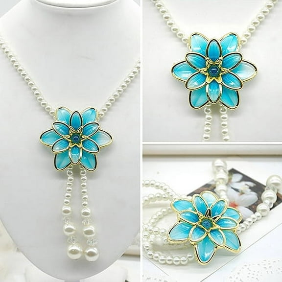 AYYUFE Women's Flower Pendant Pearl Tassels Necklace Sweater Chain