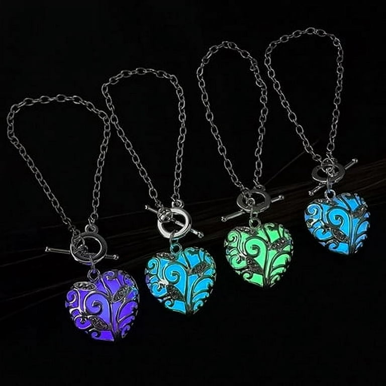 4 colors to Choose ~ Fashion Woman Jewelry Flying Heart Glow Locket with  Rose Wings Magic Glow in the dark Jewelry Necklace