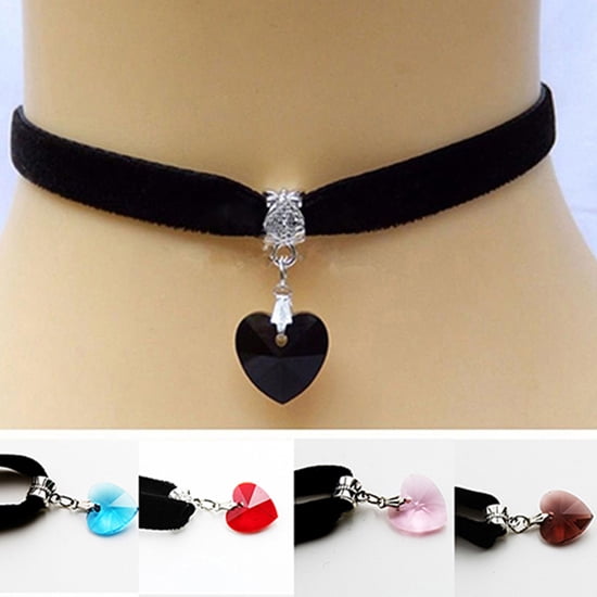 AYYUFE Women's Gothic Velvet Rhinestone Heart Pendant Choker Collar Necklace