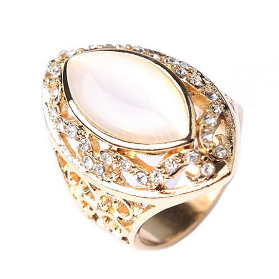 AYYUFE Women's Luxury Royal Style Hollow Big Resin Opal Party Wedding Ring Jewelry Alloy, Resin Gold