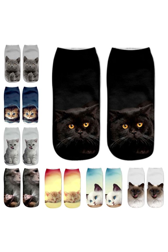 Women's Men's Fashion Animal Cute 3D Cat Printed Casual Soft Ankle Socks