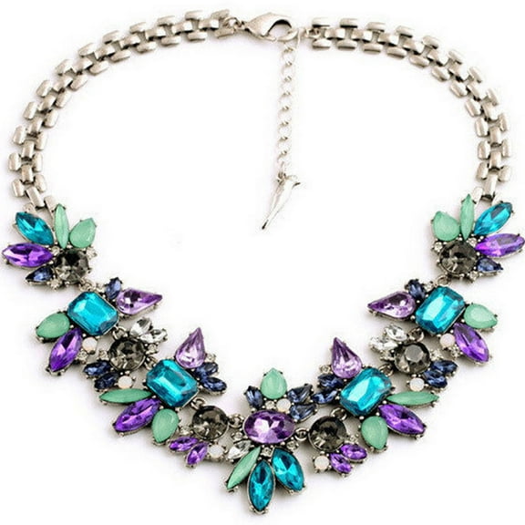 AYYUFE Women's Rhinestone Flower Cluster Bib Pendant Choker Chain Pendant Necklace