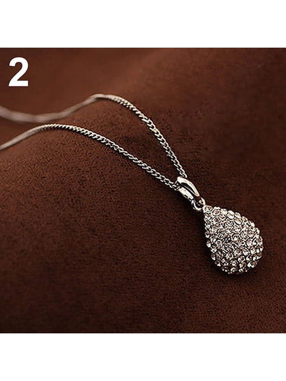 Women's Shiny Rhinestone Waterdrop Pendant Long Chain Sweater Necklace Alloy, Rhinestone Silver