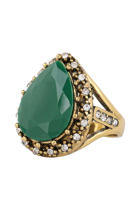 Women's Vintage Ethnic Inlaid Shiny Rhinestone Water Drop Shape Ring Jewelry Alloy, Rhinestone, Resin Green