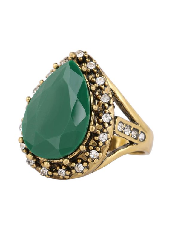 Women's Vintage Ethnic Inlaid Shiny Rhinestone Water Drop Shape Ring Jewelry Alloy, Rhinestone, Resin Green