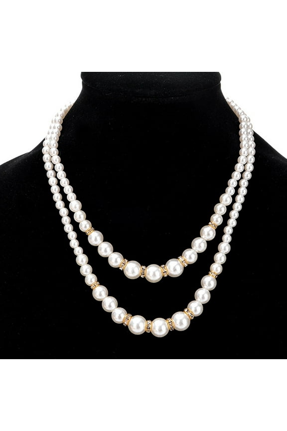 WomenPearl Necklace with Double-Layer Adjustable Designed Elegant Charming Pearl Beads Necklace for Wedding Party Banquet