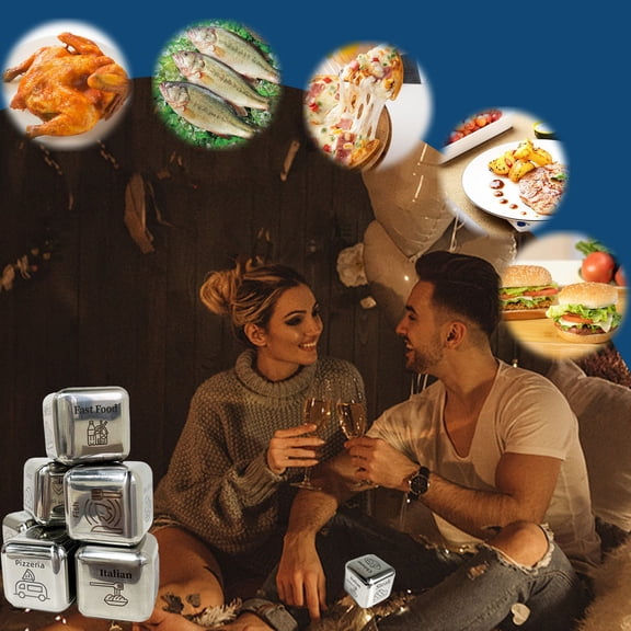 AYktou 1 Inch Date Night Dice, Stocking Stuffers for Men Women Stainless Steel Food Decision Dice, Anniversary Wedding Gifts for Couples Valentine's Day Funny Gifts for Boyfriend Girlfriend