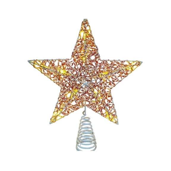 AYktou 10×11 Inch Christmas Tree Toppers with LED Light, Ironwork Glowing Christmas Tree Top Star with Pinecones Bows Accessories, Hollowed Pentagram Christmas Decor Xmas Tree Topper Star, White