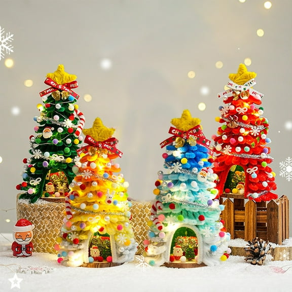 AYktou 10 Inch Handmade DIY Mini Christmas Trees with 20-LED String Light, Desktop Colorful Twisties Sticks Small Christmas Tree Material, Tabletop Ornaments for Living Room Bedroom TV Cabinet