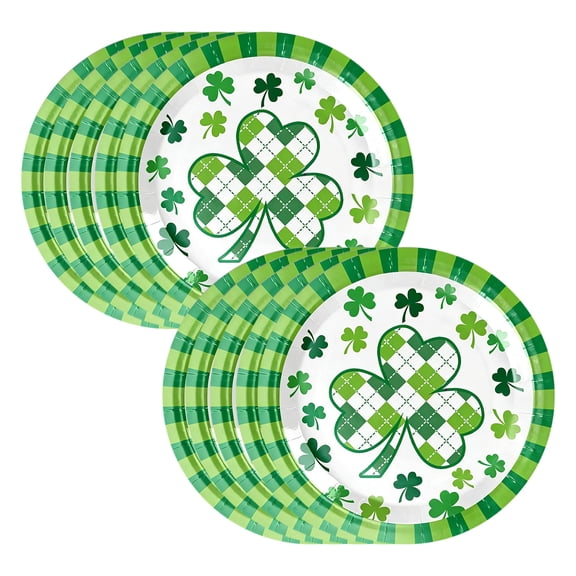 AYktou 10 Pcs/ 9 Inch St. Patrick's Day Disposable Plates Set, Shamrock Clover Theme Spring Party Dishes Party Supplies for Birthday Party Table Decor Family Gathering Tea Wine Tastings