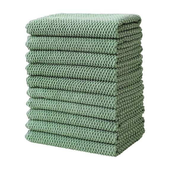 AYktou 10 Pcs Kitchen Dish Cloth - 12 Inch Microfiber Cleaning Cloths, Soft Absorbent Scouring Pad Degreasing Dishwashing Cloth Home Multi-Purpose Glass Towels for Tableware Window, Green
