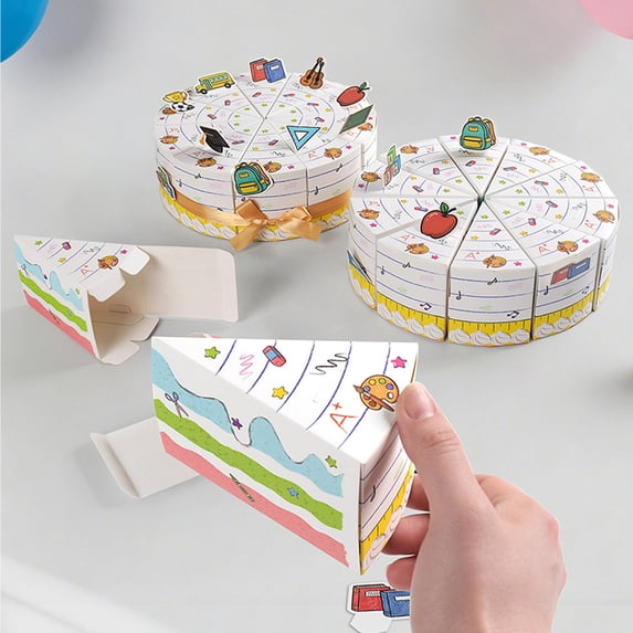 AYktou 10 Pcs Triangle Cake Shaped Pastry Cookie Boxes, Party Favor Assemble Cake Candy Box Gifts Packaging Box Foldable Graffiti Snack Box for Holiday Wedding Birthday Party Friend Gift Exchange