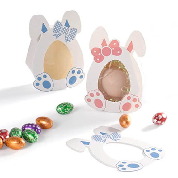 AYktou 10pcs Easter Treat Boxes with Easter Eggs Window,Colorful Rabbits Shape Easter Gift Box Bunny Easter Baskets for Birthday Party,Wedding,Holiday,Candy,Cookies,Party Favors Easter Goodies Bags