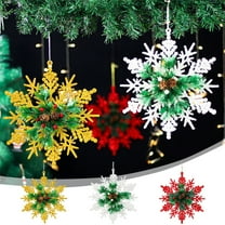 AYktou 11.8 Inch Christmas Snowflake Decorations, Simulation Snowflakes Pinecone Leaves Pendant Glittering Christmas Tree Ornaments Wreath Hanging Accessories for Xmas Tree Window Layout, Silvery