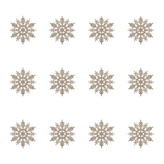 AYktou 12 Pcs Christmas Tree Snowflakes Decorations, Glittering Hollow Snowflake Winter Xmas Tree Rose Golden Ornaments Pendant, Multiple Styling Hanging Snowflakes for Home Window Room Decor