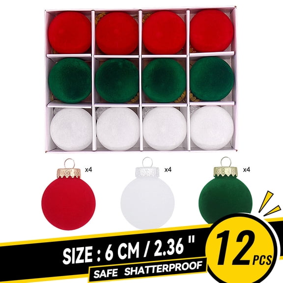 AYktou 12 Pcs Velvet Christmas Ball Ornaments 2.36in Solid Color Velvet Christmas Hanging Ornaments Boxed Plastic Flocking Christmas Tree Pendant for Christmas Tree Decoration