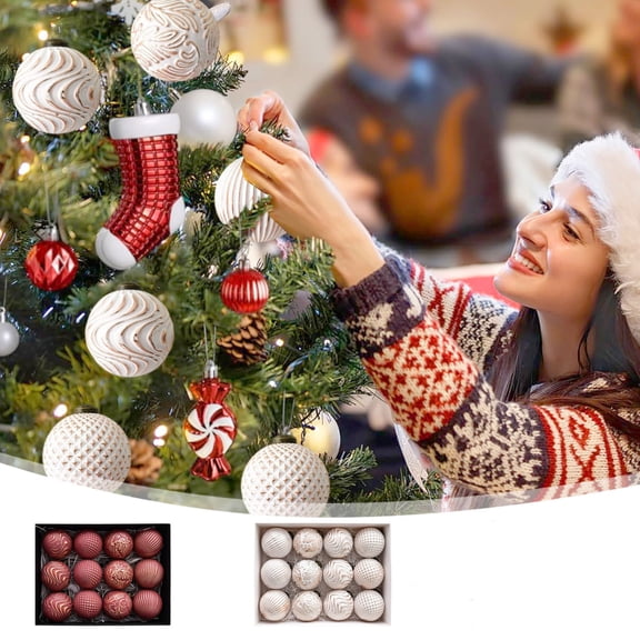 AYktou 12 Pcs Vintage Christmas Ball Ornaments Set, 80 Mm/3.2 Inch Christmas Tree Balls Hanging Pendant, 4 Luxurious Style Christmas Baubles for Birthday Wedding Christmas Tree, Red