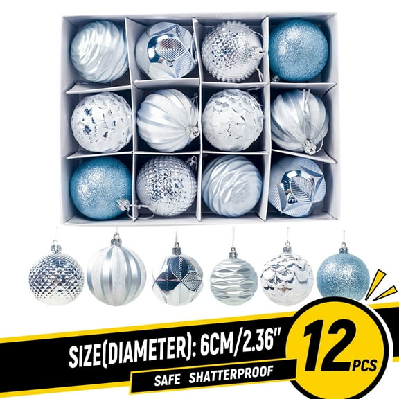 AYktou 12PCS Christmas Tree Ornaments,2.36in Blue and Silver Shatterproof Christmas Balls Decoration Set,Winter Hanging Tree Ornament for Xmas Holiday Party Decor