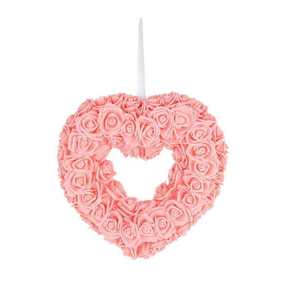 AYktou 14.17" Hearts Shaped Wreath Floral Roses Artificial Garland Door Hanger Pink Flower Wreath for Home Wedding Valentine's Day Decoration