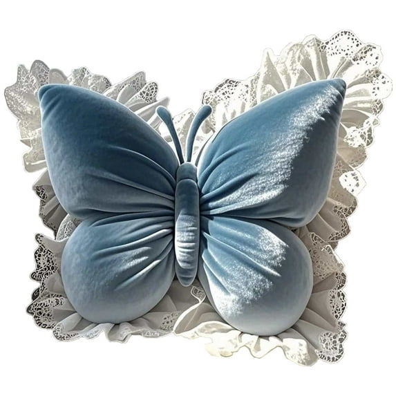 AYktou 16×20 Inch Throw Pillows, Lace-Trimmed Throw Pillow Velvet Support Cushion, Simulation Butterflies Stereoscopic Skirt Edge Sofa Pillow Cushion for Couch Bed Office Chair Car Seat Decor, Blue
