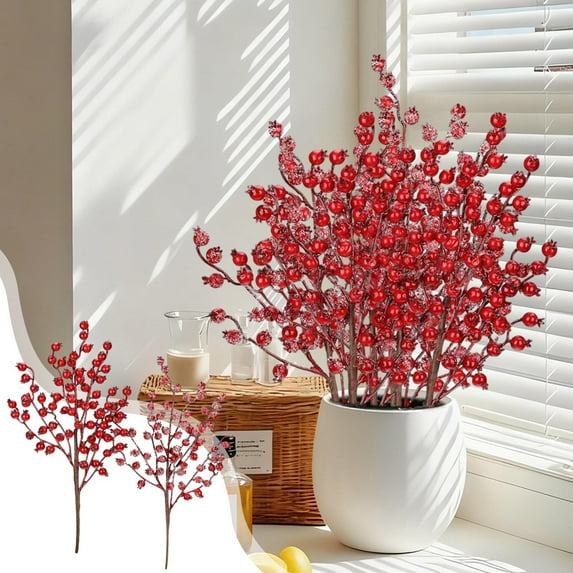 AYktou 16 Inch Red Berry Branches Cuttings, Artificial Flower Branch Christmas Flower Arrangement Home Decor Valentine's Day Fake Flower Table Ornaments Wedding Accessories Pomegranate Fruit