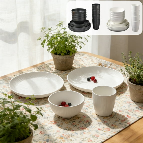 AYktou 16 Pcs Wheat Straw Plates and Bowls Sets - Soup Bowls & Plates & Cups Dinnerware Set, Luxurious Elegant Home Tableware Dish Set Unbreakable Hot-Proof Kitchen Dishes Bowls Dishware Set