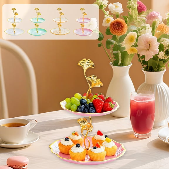 AYktou 2-Layer Ginkgo Leaf Serving Trays for Party, Large Capacity Candy Plates Cookies & Dessert Trays Xmas Birthday Party Snack Fruit Platter Exquisite Flower Shape Jewelry Tray for Women, Khaki