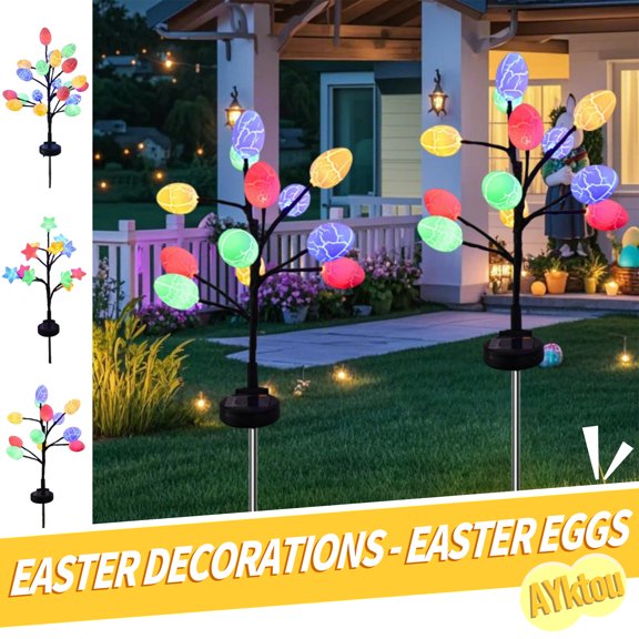 AYktou 2 Pack Solar Easter Eggs Pathway Lights Easter Outdoor Decorations,Waterproof Easter Lights with 2 Lighting Modes,Solar Outdoor Lights Garden Decorative for Spring Garden Yard Pathway Decor