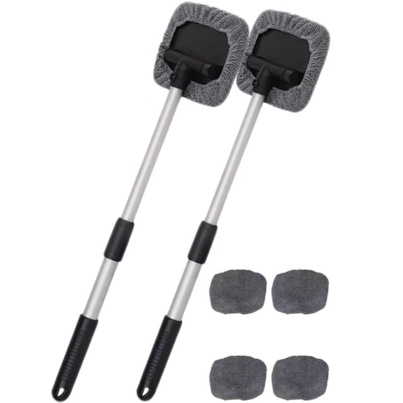 AYktou 2 Pcs Car Window Cleaner Car Windshield Cleaner Tool Inside with Extendable Handle and 4 Reusable and Washable Microfiber Pads Glass Wiper Kit Mirror Cleaner Tool
