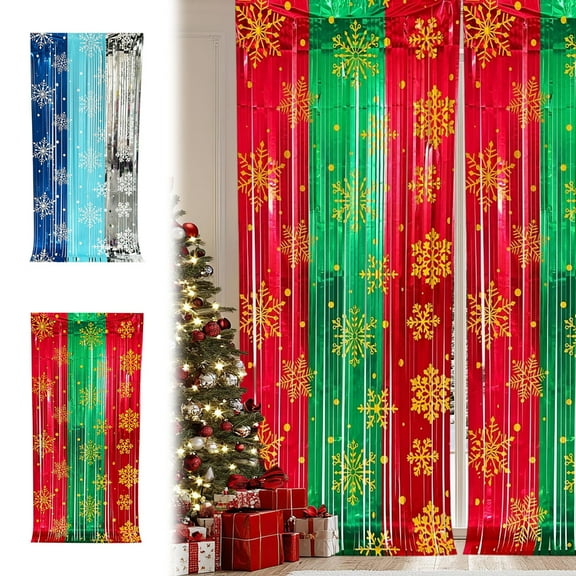 AYktou 2 Pcs Christmas Snowflake Curtains, 39X79 Inch Background Photos Booth Props Dazzling Plastic Curtains Winter Holiday Party Drapes for Living Room Bedroom Balcony Christmas Decorations, Red