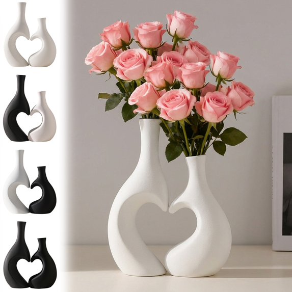 AYktou 2 Pcs Decorative Vases Combined Heart-Shaped Creative Vases Elegant Tabletop Decoration Shallow Water Flower Arrangement for Valentine's Day Wedding Dinner Table Decoration Bookshelf Layout