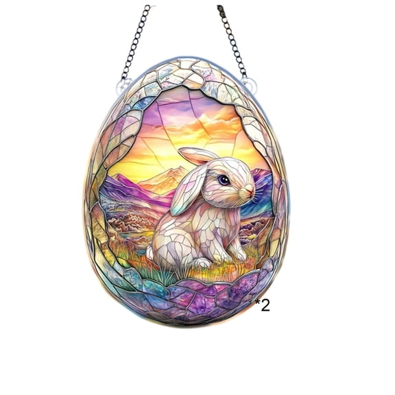 AYktou 2 Pcs Easter Egg Stained Glass Window Hanging, 7.8 Inch Easter Bunny Egg Decorative Pendant Rabbit Solar Concentrators Easter Decor Landscape Sun Catcher Indoor Outdoor Hanging Ornaments