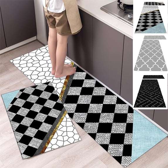 AYktou 2 Pcs Kitchen Mat for Floor, Floor Tile Patterns Area Rugs Non-Slip Non-Fatigue Standing Mat Bathroom Rugs Waterproof Carpet for Floor Office Laundry Kitchen Rugs Set - 47×16 & 16×24 Inch