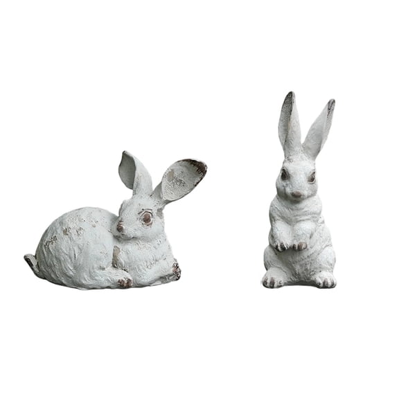 AYktou 2 Pcs Retro Easter Bunny Figurines Decor Set, Little Rabbits Sculpture Desktop Ornament White Resin Rabbits Farmhouse Spring Party Ornaments Gift for Holiday Birthday Easter Decorations