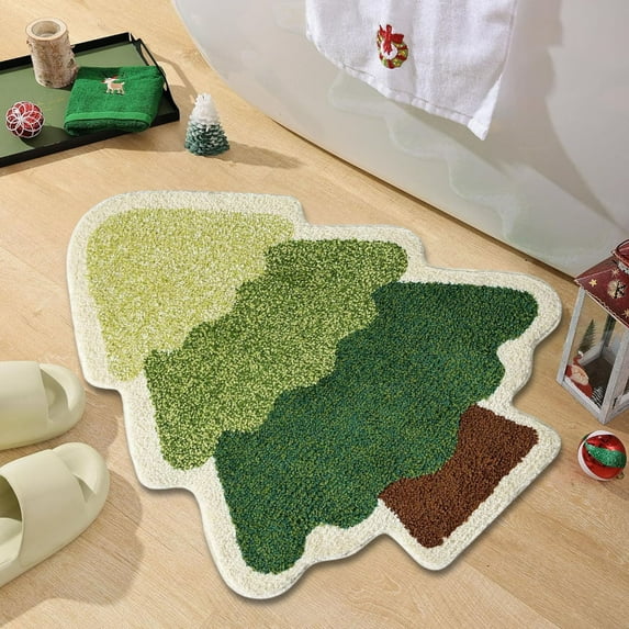 AYktou 20×32 Inch Christmas Bathroom Rugs, Cute Christmas Tree Shape Carpet, Area Rugs for Living Room Washable Rugs Soft Bathtub Carpet Absorbent Bath Mat for Home Kitchen Bedroom