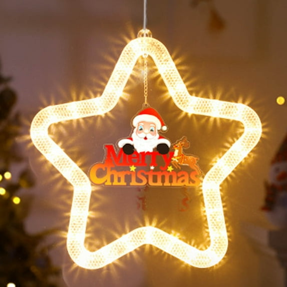 AYktou 2024 Christmas Decoration with Pentagram Running Horse Hanging Lights LED Colored Lights Window Decoration Pendant Suction Cup Lights