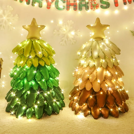 AYktou 21×39 Inch Christmas Inflatables with String Lights, Stereoscopic Matte Christmas Tree Balloons Christmas Decor Tree LED Light Illuminated for Shopping Mall Stores Home Courtyard Decor