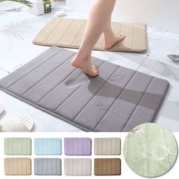 AYktou 24×16 Inch Bathroom Rugs, Soft Velvet Striped Quilted Floor Mat Washable Area Rugs Absorbent Non Slip Plush Carpet, Comfortable Foot Rugs for Living Room Bath Room Bedroom, Grey