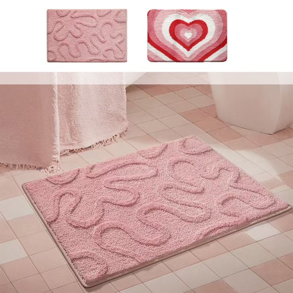 AYktou 24×16 Inch Heart Print Shaped Bathroom Rugs, Valentine's Day Decorations Soft Area Rug Plush Floor Mat Pink Bedside Carpet Birthday Decorative Rugs for Living Room Daily Supplies