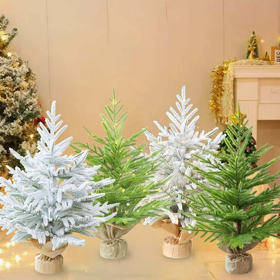 AYktou 24 Inch Flocking Christmas Trees, Artificial Cedar PE Fake Plants Desktop Small Christmas Tree Ornaments Indoor Decor Holiday Gift Ornaments for Fireplace Shelf Living Room Christmas Decor
