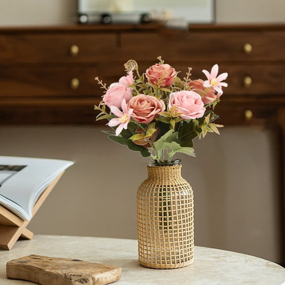 AYktou 27cm/10.6" Fake Roses Artificial Flowers Silk Pink Roses Wedding Bouquet for Wedding Decorations Bridal Shower Centerpieces Floral Arrangements Party Mother's Day Gift