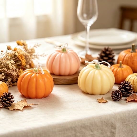 AYktou 2Pcs Fall Pumpkin Scented Candles, Pumpkin Shaped Spice Candle, Thanksgiving Aromatherapy Candles, Autumn Handmade Soy Wax Cute Mini Pumpkin Votive Candles for Tabletop Fireplace Home Decor