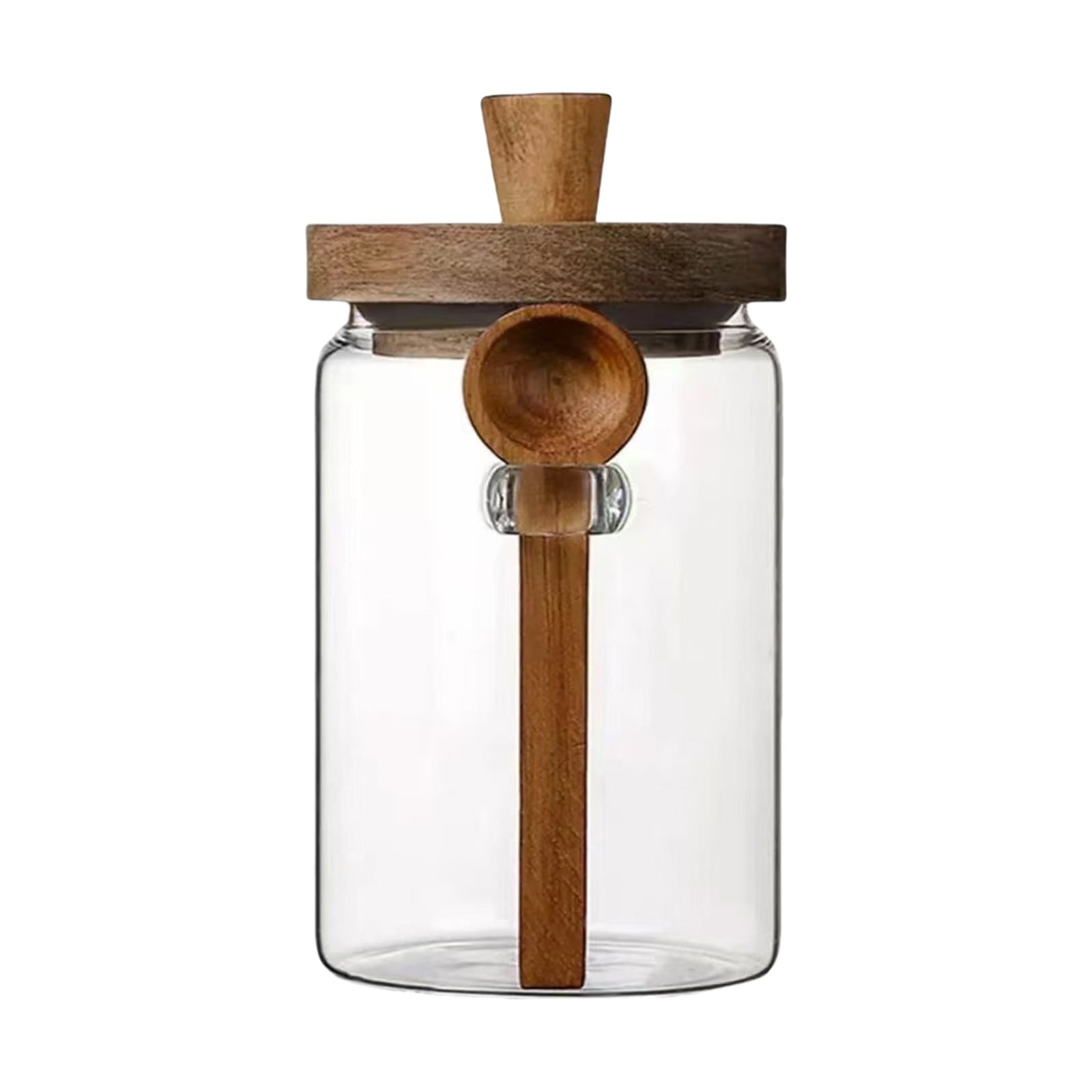 AYktou 3.5×5.9 Inch Glass Containers with Wooden Lid & Spoon, Vintage Sealed Glass Coffee Jar Tea Canister, Milk Powder Storage Jar Kitchen Grain Storage Containers for Coffee Beans Nuts Candy