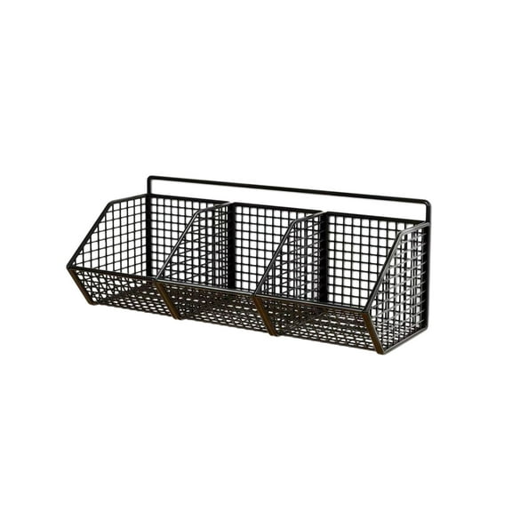 AYktou 3-Cell Wall-Mounted Kitchen Storage Basket, 14×4×6 Inch Ginger Garlic Storage Box Multi-Purpose Metal Mesh Sponge Holders, Vegetables Hanging Storage Rack Fruit Organizer Seasoning Frame